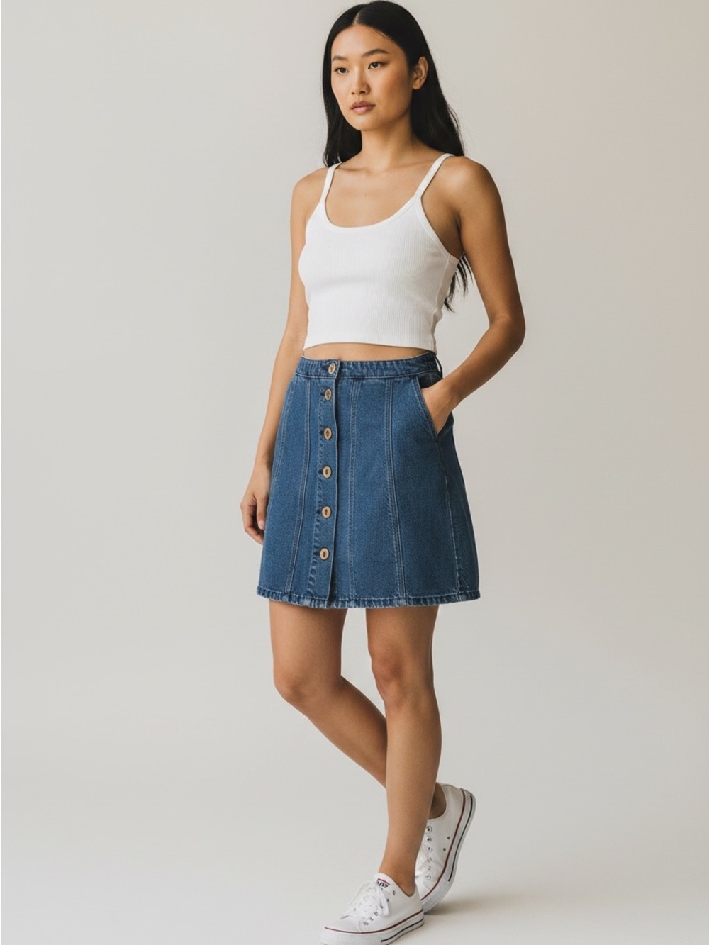 Pilcro and the Letterpress Dark Blue Button-Front Denim Mini Skirt